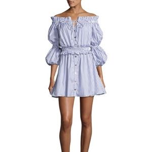 Caroline Constas Peasant Stripe Dress Off Shoulder $495 NWOT MEDIUM